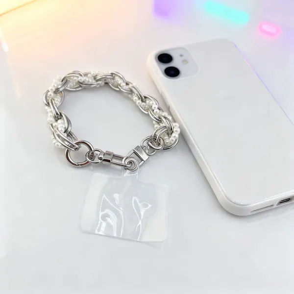 Charm Cadena con Perlas Blanco Celular Mujer