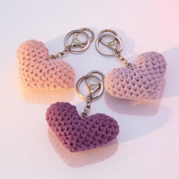 Pack Llavero Corazón Tejido Rosa + Llavero Corazón Tejido Morado + Llavero Corazón Tejido 