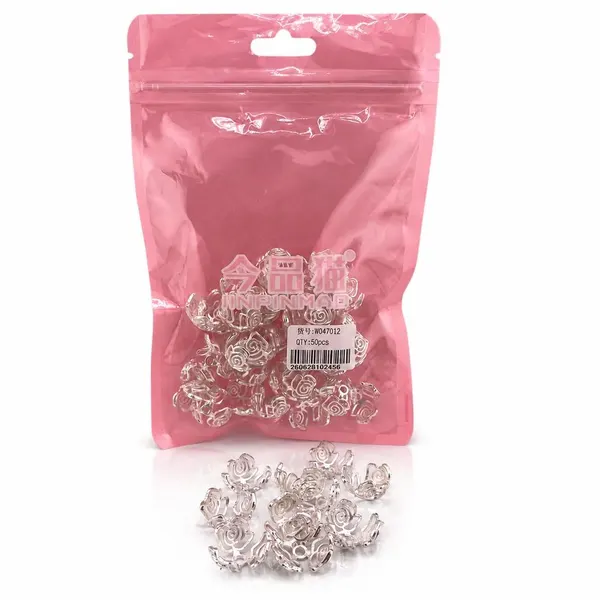Pack 50 Tapas para Cuentas Rosa Plata