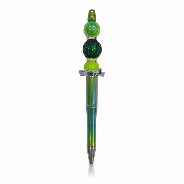 Pluma Tornasol Verdes con Cuentas